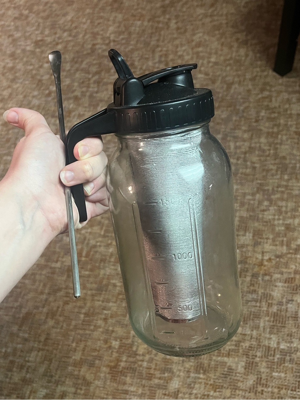 Glass Cold Brew Jar with Black Flip-Top Lid and Handle
